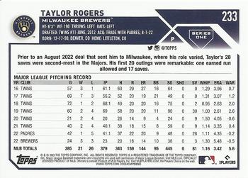 2023 Topps Taylor Rogers #233 Milwaukee Brewers
