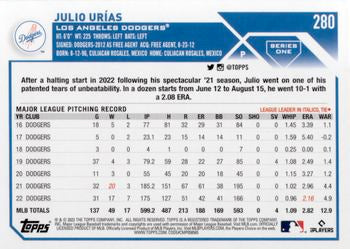 2023 Topps Julio Urias  #280 Los Angeles Dodgers