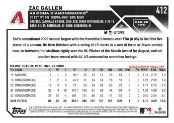 2023 Topps Zac Gallen #412 Arizona Diamondbacks