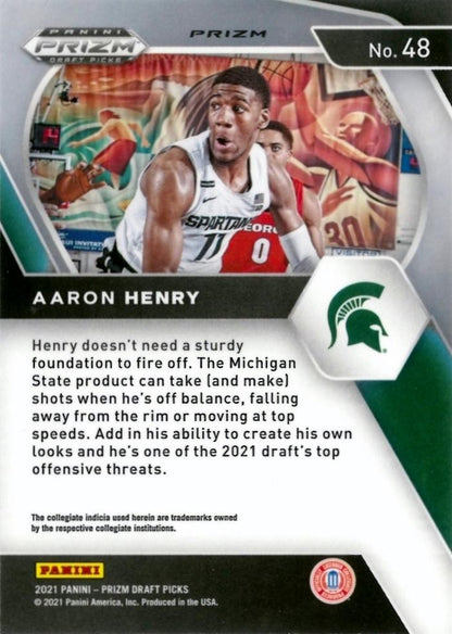 2021 Panini Prizm Draft Pick Red White & Blue  #48 - Aaron Henry - Michigan State Spartans