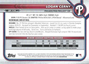 2022 Bowman 1st Bowman Logan Cerny #BP-120 Philadelphia Phillies
