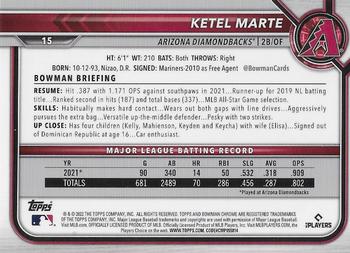 2022 Bowman Chrome Ketel Marte #15 Arizona Diamondbacks