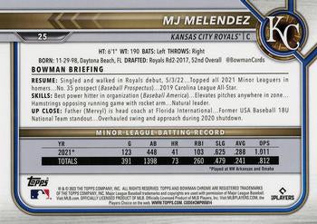 2022 Bowman Chrome MJ Melendez RC #25 Kansas City Royals