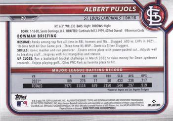 2022 Bowman Chrome Albert Pujols #28 St. Louis Cardinals
