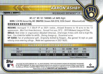 2022 Bowman Chrome Aaron Ashby RC #33 Milwaukee Brewers