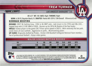 2022 Bowman Chrome Trea Turner #43 Los Angeles Dodgers