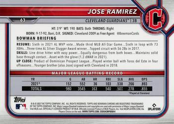 2022 Bowman Chrome Jose Ramirez #63 Cleveland Guardians
