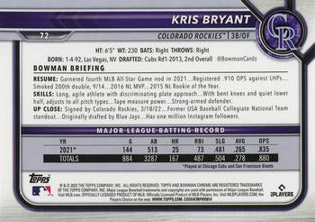 2022 Bowman Chrome Kris Bryant #72 Colorado Rockies