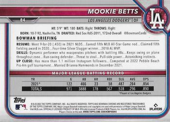 2022 Bowman Chrome Mookie Betts #84 Los Angeles Dodgers