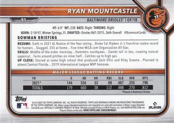 2022 Bowman Chrome Ryan Mountcastle #91 Baltimore Orioles