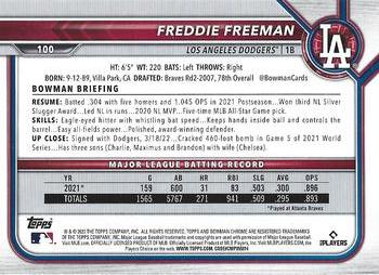 2022 Bowman Chrome Freddie Freeman #100 Los Angeles Dodgers