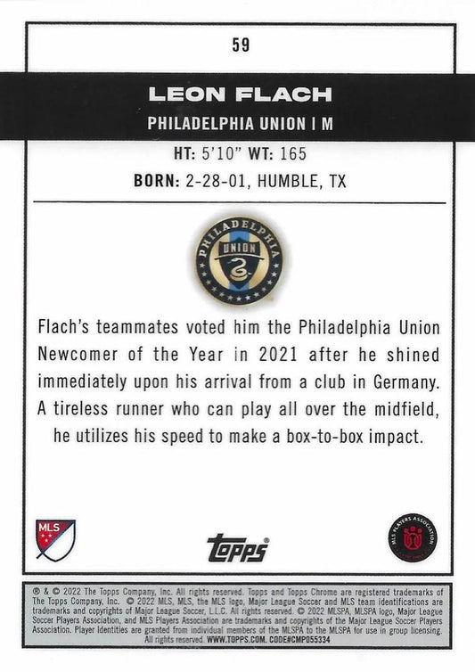 2022 Topps Chrome MLS Refractor #59 Leon Flach RC Philadelphia Union