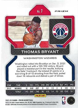 2021-22 Panini Silver Prizm Thomas Bryant 7 Washington Wizards