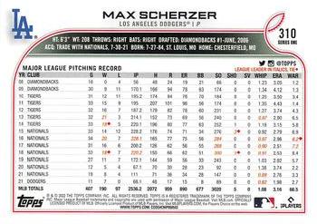 2022 Topps Gold Star Max Scherzer #310 Los Angeles Dodgers