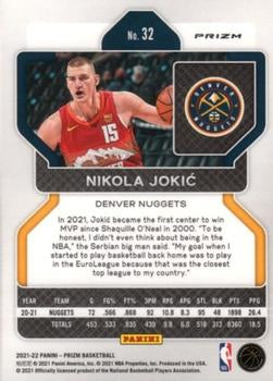 2021-22 Panini Silver Prizm Nikola Jokic 32 Denver Nuggets