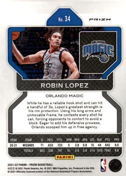 2021-22 Panini Silver Prizm Robin Lopez 34 Orlando Magic