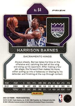 2021-22 Panini Silver Wave Prizm Harrison Barnes 64 Sacramento Kings