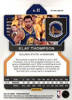 2021-22 Panini Silver Prizm Klay Thompson 92 Golden State Warriors