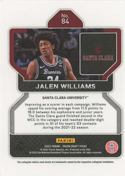 2022 Panini Prizm Draft Pick Jalen Williams Rookie #84 Santa Clara