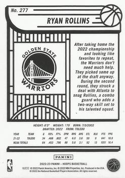 2022-23 Panini Hoops  Ryan Rollins RC #277 Golden State Warriors