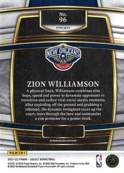 2021-22 Panini Select Zion Williamson Blue Prizm #96 New Orleans Pelicans