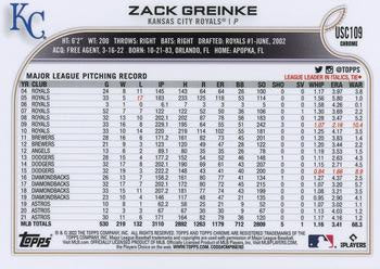 2022 Topps Chrome Update Zack Greinke #109 Kansas City Royals