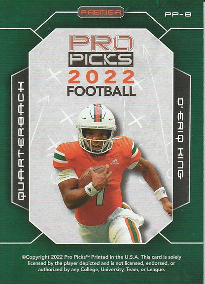 2022 Pro Pick Premium #PP-8 - D'Eriq King - Miami Hurricanes