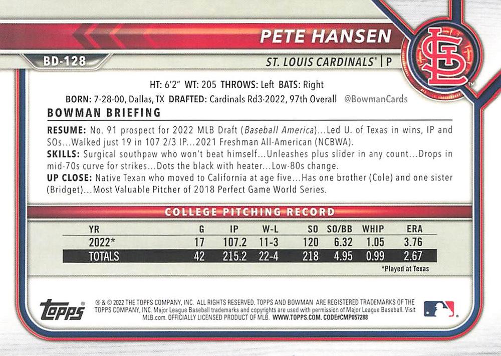 2022 Bowman Draft Baseball Cards #BD101-150  - Choose Yours