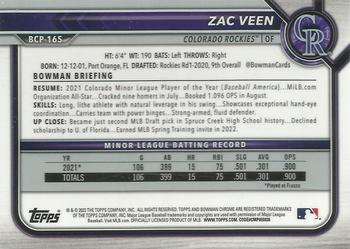2022 Bowman Chrome Prospects Zac Veen Mojo Refractors #BCP-165 Colorado Rockies
