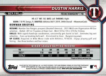 2022 Bowman Chrome Prospects Dustin Harris Mojo Refractors #BCP-190 Texas Rangers J9