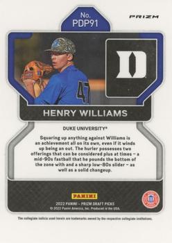 2022 Panini Prizm Draft Pick Henry Williams Neon Pink Velocity Prizms #91 Duke Blue Devils