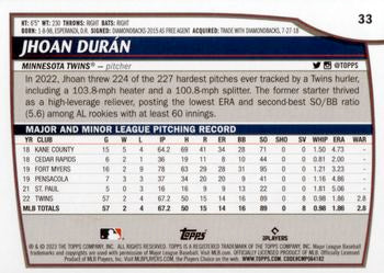 2023 Topps Big League Jhoan DurÃ¡n #33 Minnesota Twins