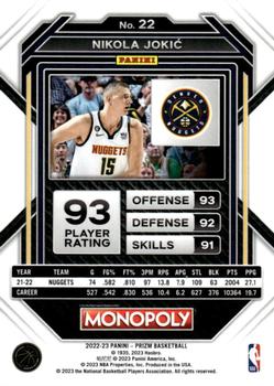 2022-23 NBA Monopoly Prizm Basketball Nikola Jokic Nuggets #22
