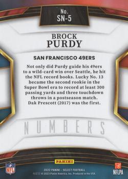 2022 Panini Select Numbers Rookie Brock Purdy RC #SN-5 San Francisco 49ers