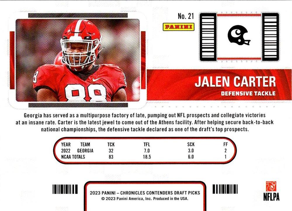 2023 Panini Chronicles Draft Picks #21 - Jalen Carter - Georgia Bulldogs