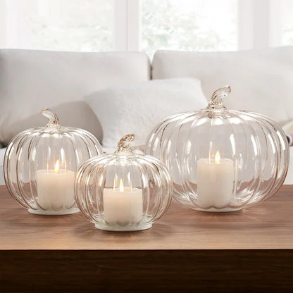 Glass Pumpkin LED Light Candles, Set of 3