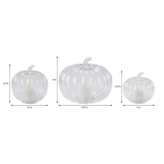 Glass Pumpkin LED Light Candles, Set of 3