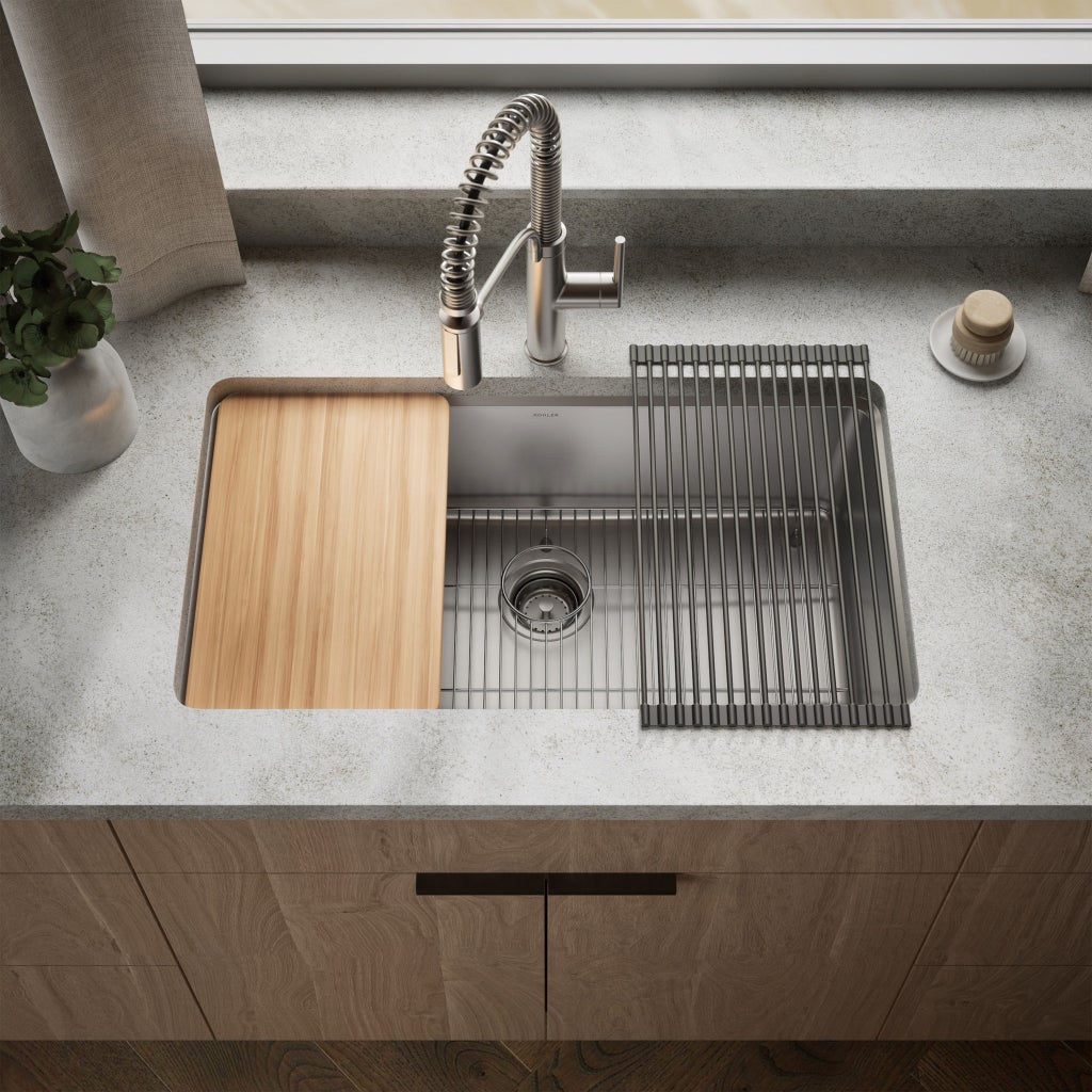 Kohler Provo 33 in. Workstation Kitchen Sink Kit with Black Faucet