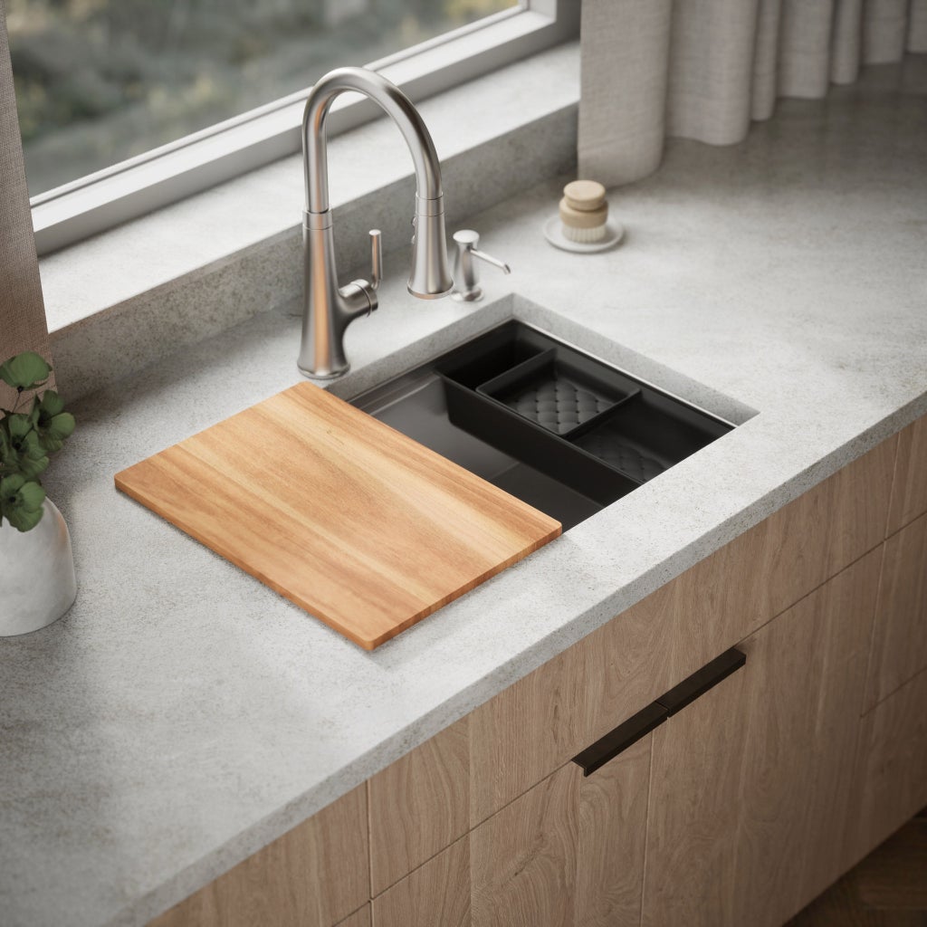Kohler Lyric Workstation 27-Inch Dual-Mount Single-Bowl Kitchen Sink, Stainless Steel