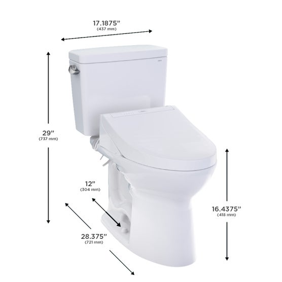TOTO Drake 2-Piece Elongated Toilet with C5 WASHLET Bidet Seat, Cotton White - alternate view