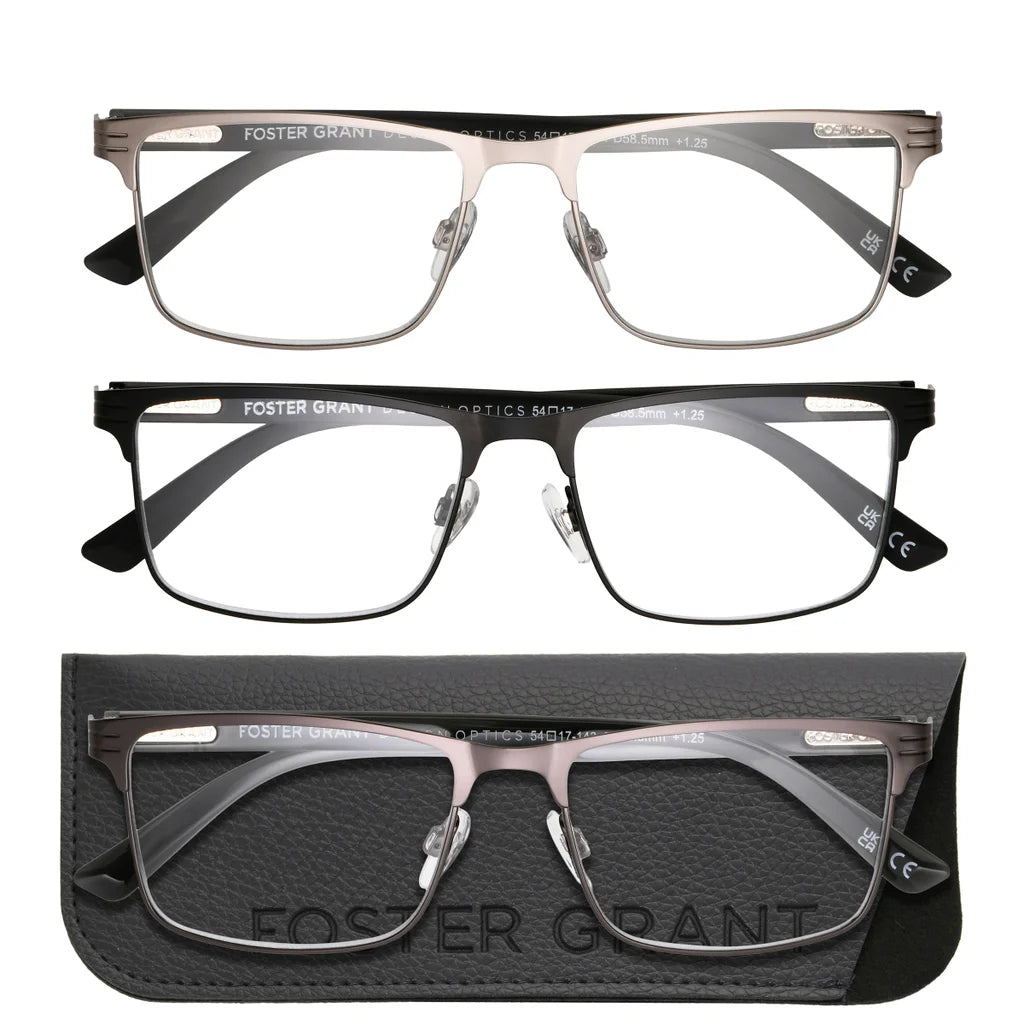 Design Optics by Foster Grant Metal Square Reading Glasses, 3-pack