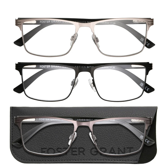 Design Optics by Foster Grant Metal Square Reading Glasses, 3-pack