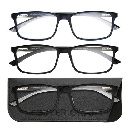 Design Optics by Foster Grant Classic Plastic Rectangle Reading Glasses, 3-pack