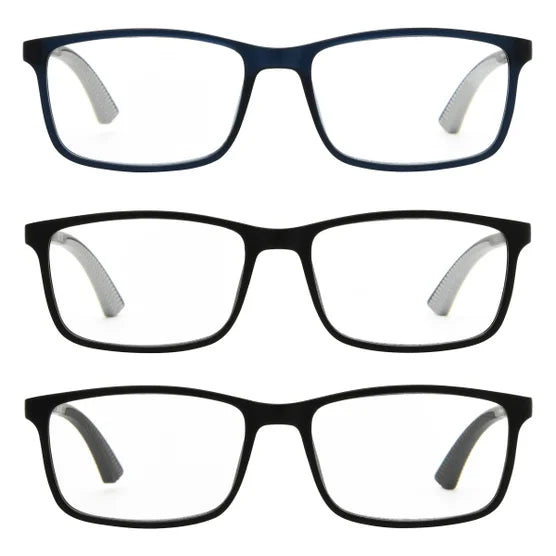 Design Optics by Foster Grant Classic Plastic Rectangle Reading Glasses, 3-pack
