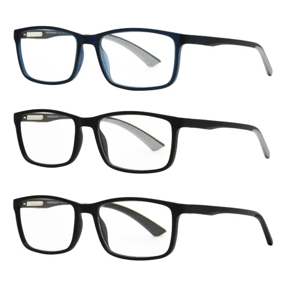 Design Optics by Foster Grant Classic Plastic Rectangle Reading Glasses, 3-pack