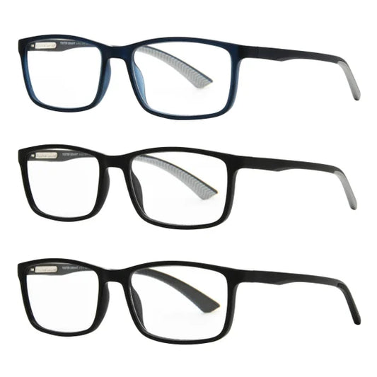 Design Optics by Foster Grant Classic Plastic Rectangle Reading Glasses, 3-pack