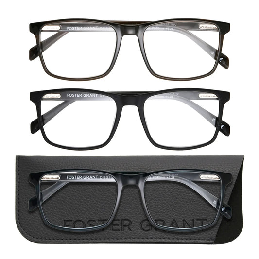 Design Optics by Foster Grant Classic Plastic Square Reading Glasses, 3-pack