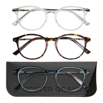 Design Optics by Foster Grant Classic Plastic Round Reading Glasses, 3-pack