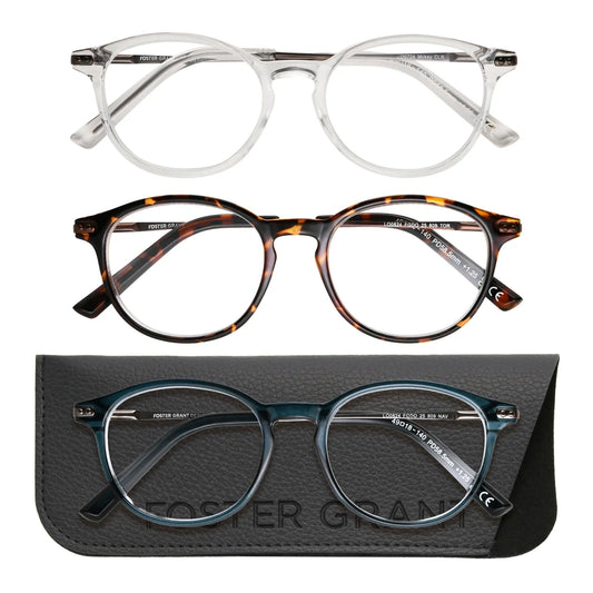 Design Optics by Foster Grant Classic Plastic Round Reading Glasses, 3-pack