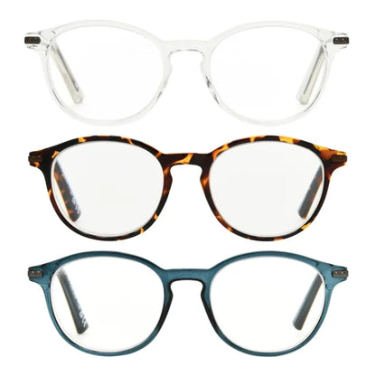 Design Optics by Foster Grant Classic Plastic Round Reading Glasses, 3-pack